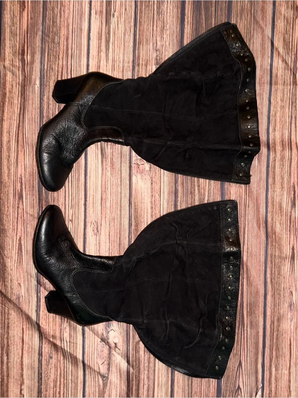 b.o.c. Black Over-the-Knee Suede and Leather Block Heel Boots